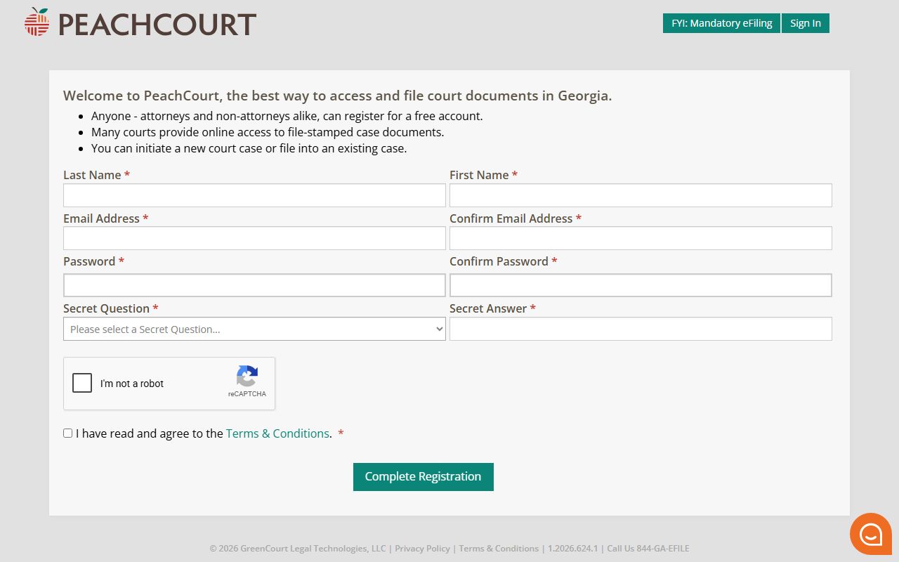 Towns County Clerk of Superior Court PeachCourt account registration