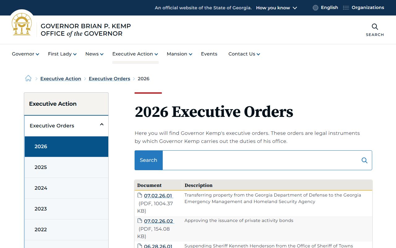 Towns County arrest records Georgia Governor executive orders