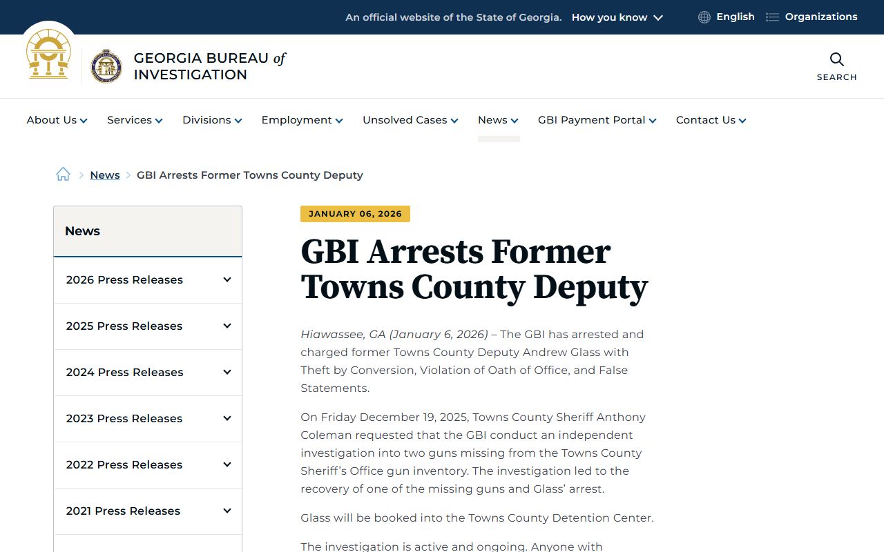 Towns County arrest records GBI former deputy arrest release