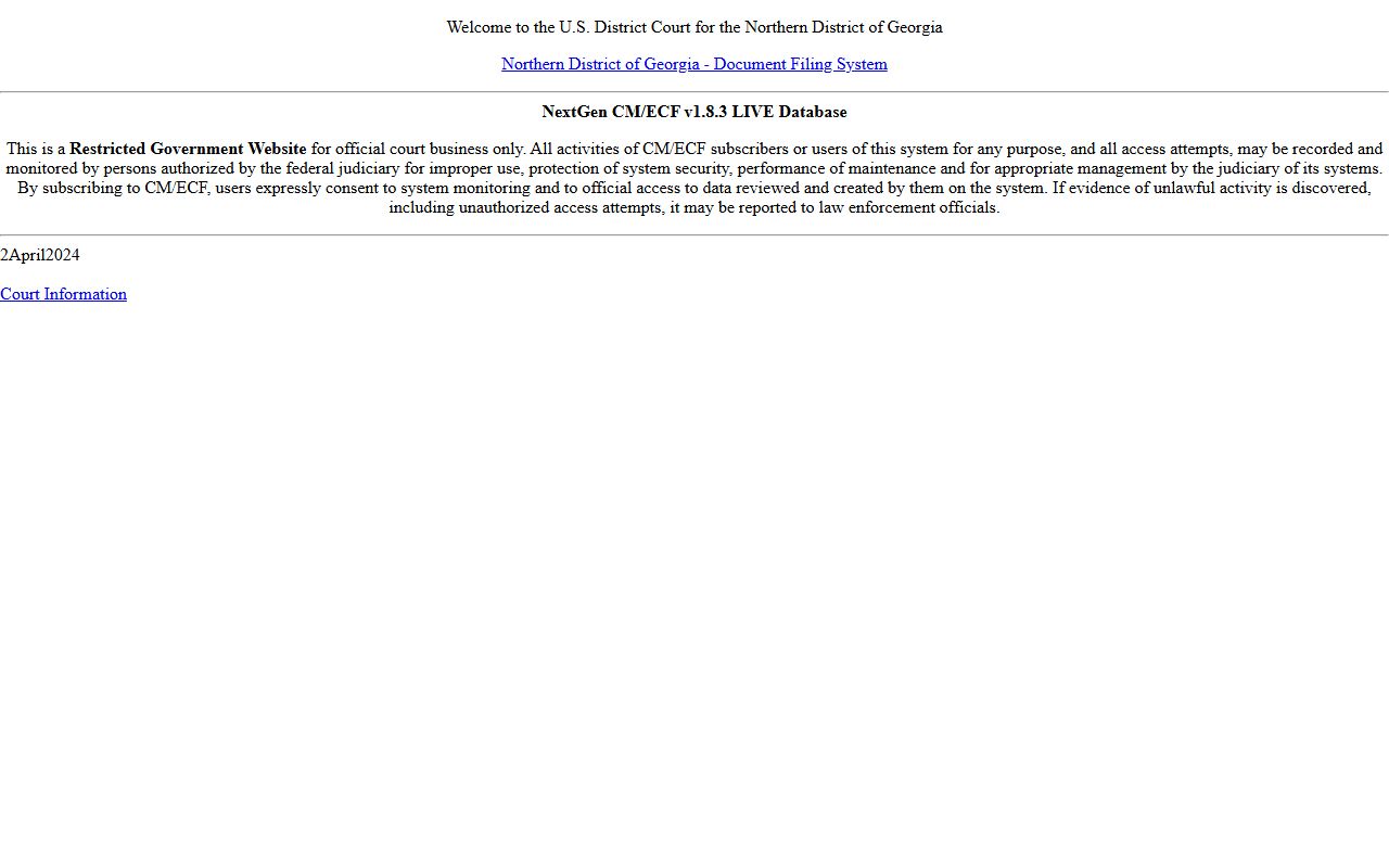 Towns County Superior Court federal CM ECF access route