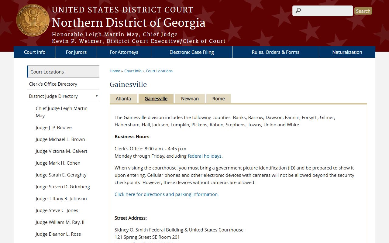 Towns County Superior Court Gainesville Division federal county list