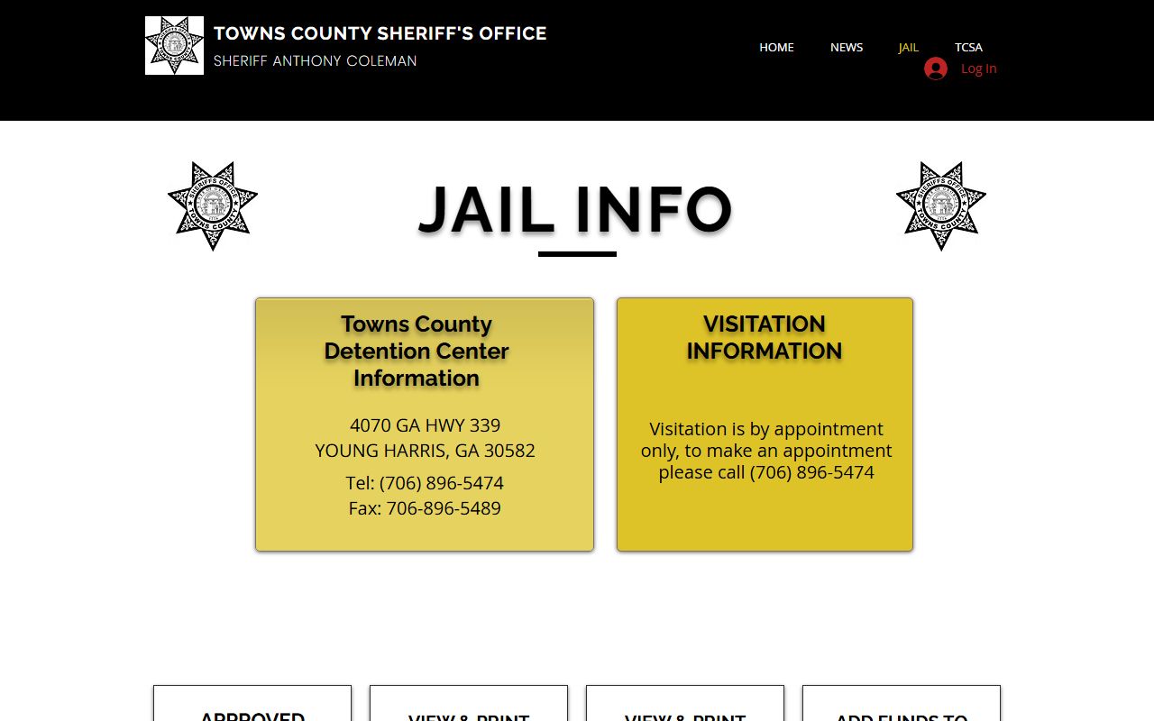 Towns County inmate records official jail information page
