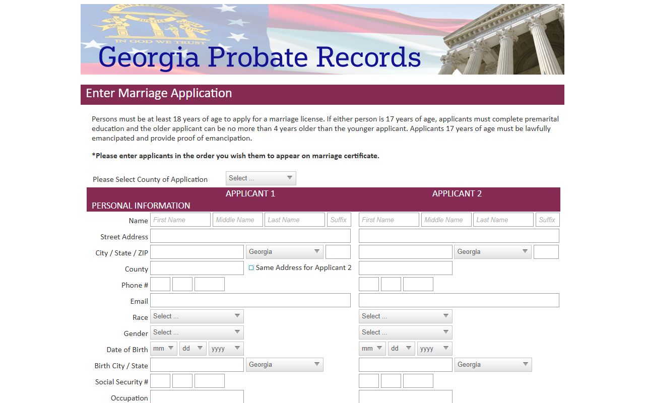 Towns County marriage records Georgia Probate Records application portal