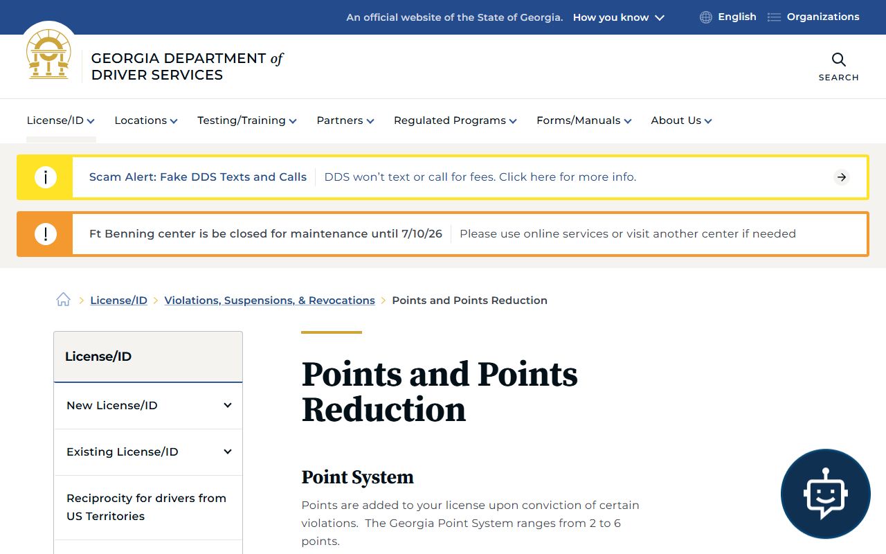 Towns County traffic court records Georgia DDS points and points reduction