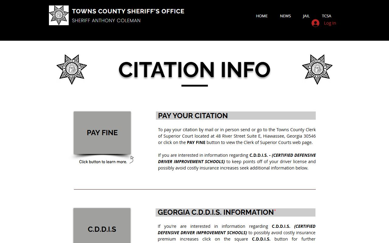 Towns County traffic court records sheriff ticket payment instructions