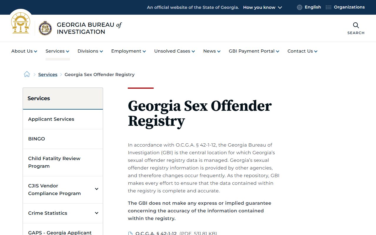 Towns County warrant records GBI registry service page